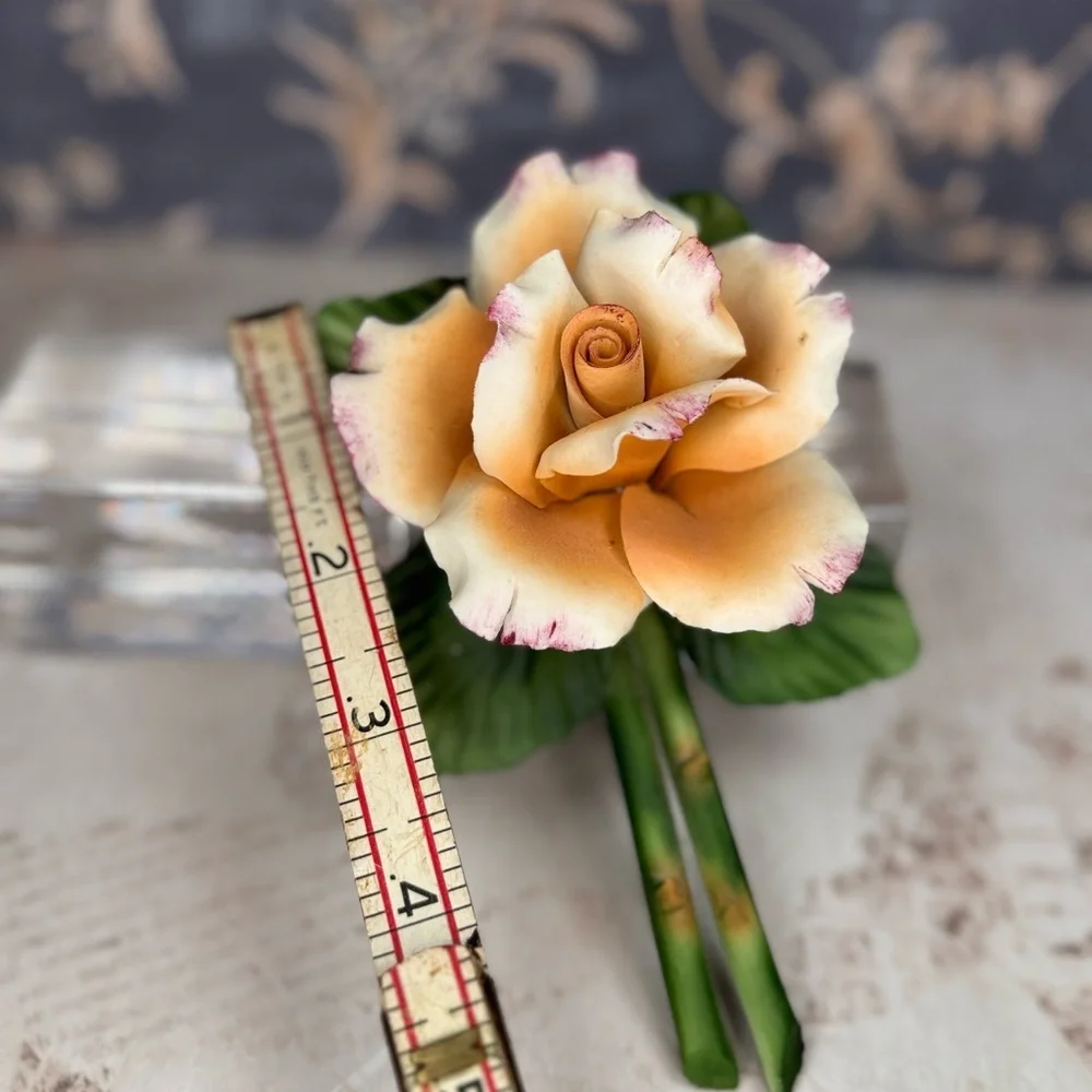 Vintage FABAR Capodimonte Italy Porcelain Peach Rose Flower 6”